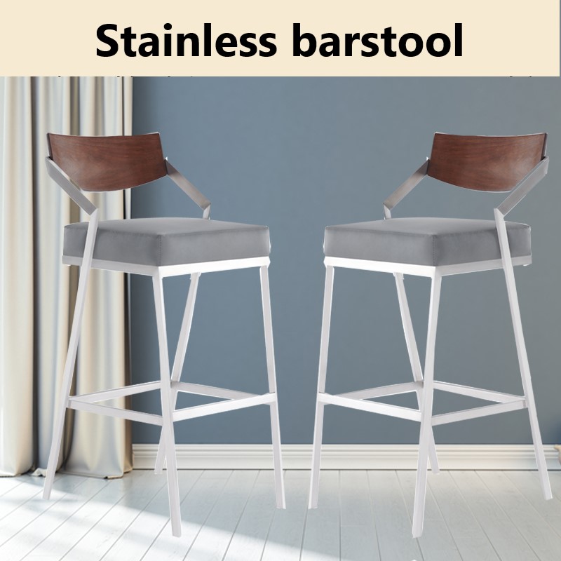 SL-176 walnut stainless steel barstool